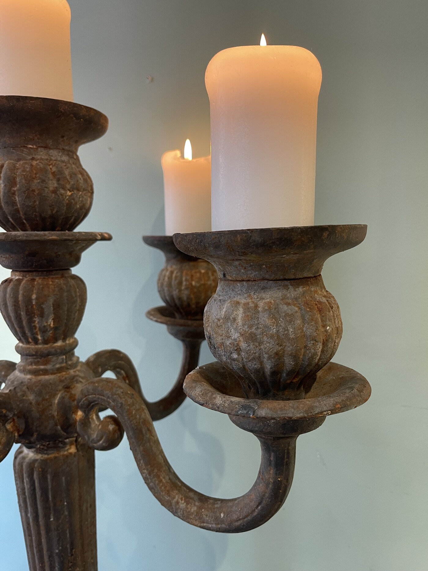 Pair of cast iron chandeliers , late 19th century