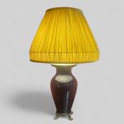 Pair of dark blue glazed lamps with yellow handmade lampshades